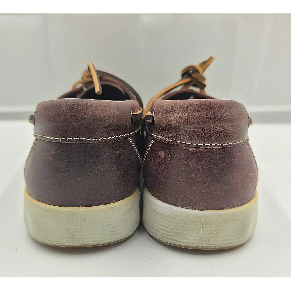 Ecco Kyle Nautical Mens Boat Shoes Brown Leather Deck Shoes Size 45